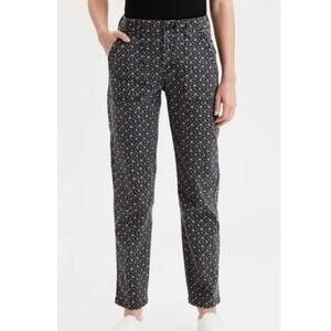 American Eagle Black Pink Ditsy Mini Floral Print Utility Pants Size 6